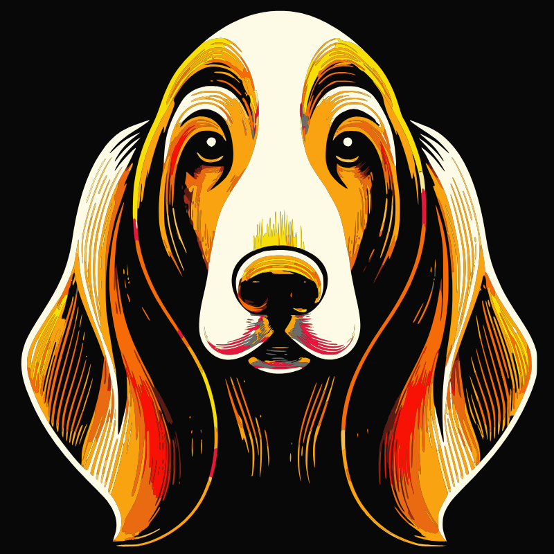 Basset Hound graphic T-shirt with a bold, colourful design