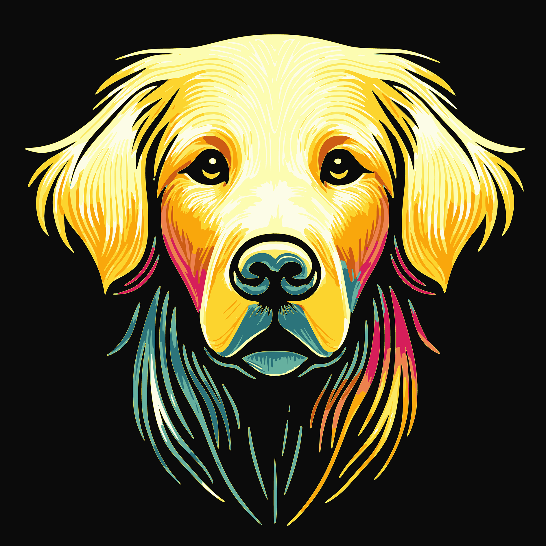 Golden Retreiver graphic  T-shirt with a bold, colourful design
